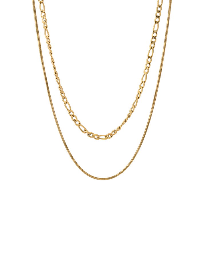 Collar Doble Cadena Figaro y Delgada