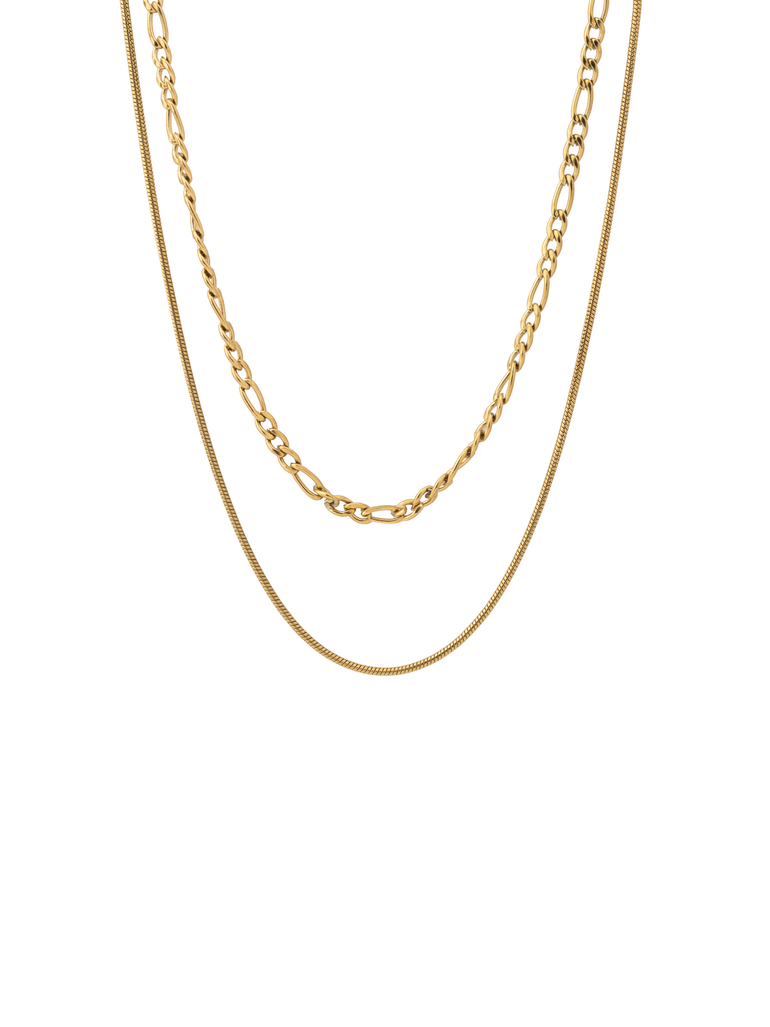 Collar Doble Cadena Figaro y Delgada