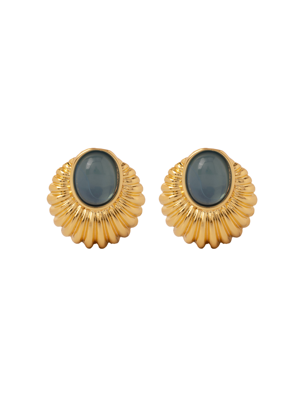 Par Arete Con Piedra Negra Ovalada Con Lineas