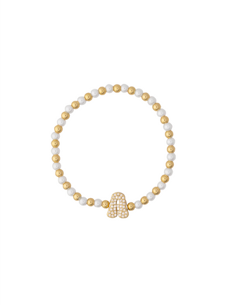 Pulsera Bolitas Doradas y Perlas Con Inicial Zirconias