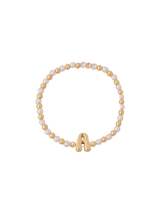 Pulsera Bolitas Doradas y Perlas Con Inicial