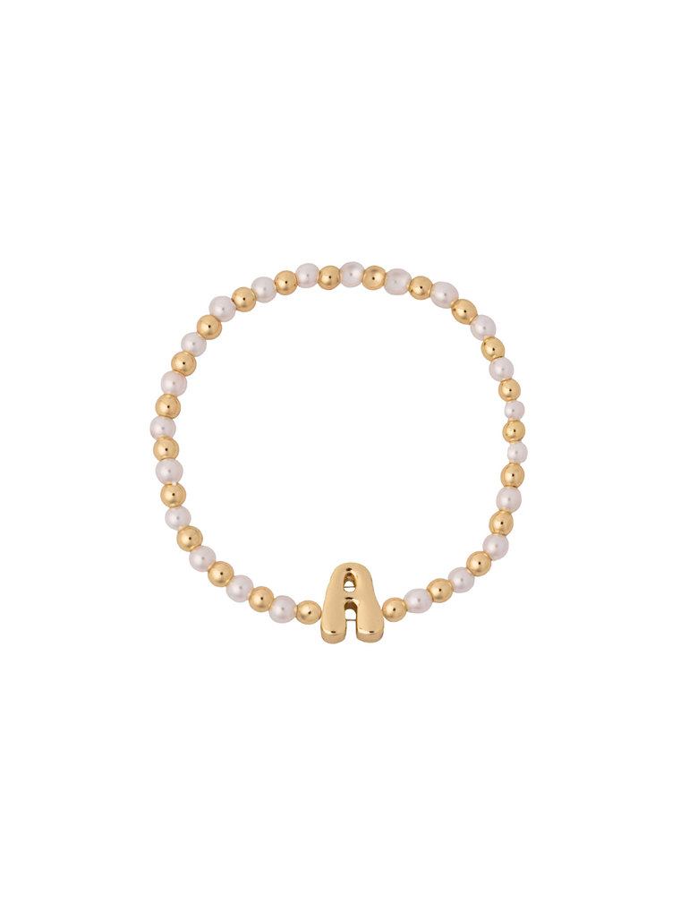 Pulsera Bolitas Doradas y Perlas Con Inicial