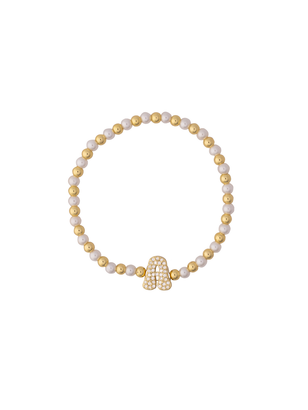 Pulsera Bolitas Doradas y Perlas Con Inicial Zirconias