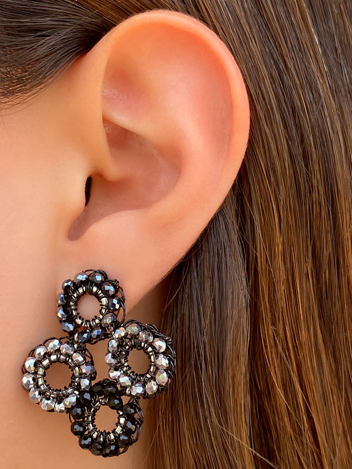 Par Arete Cuatro Circulos Negros