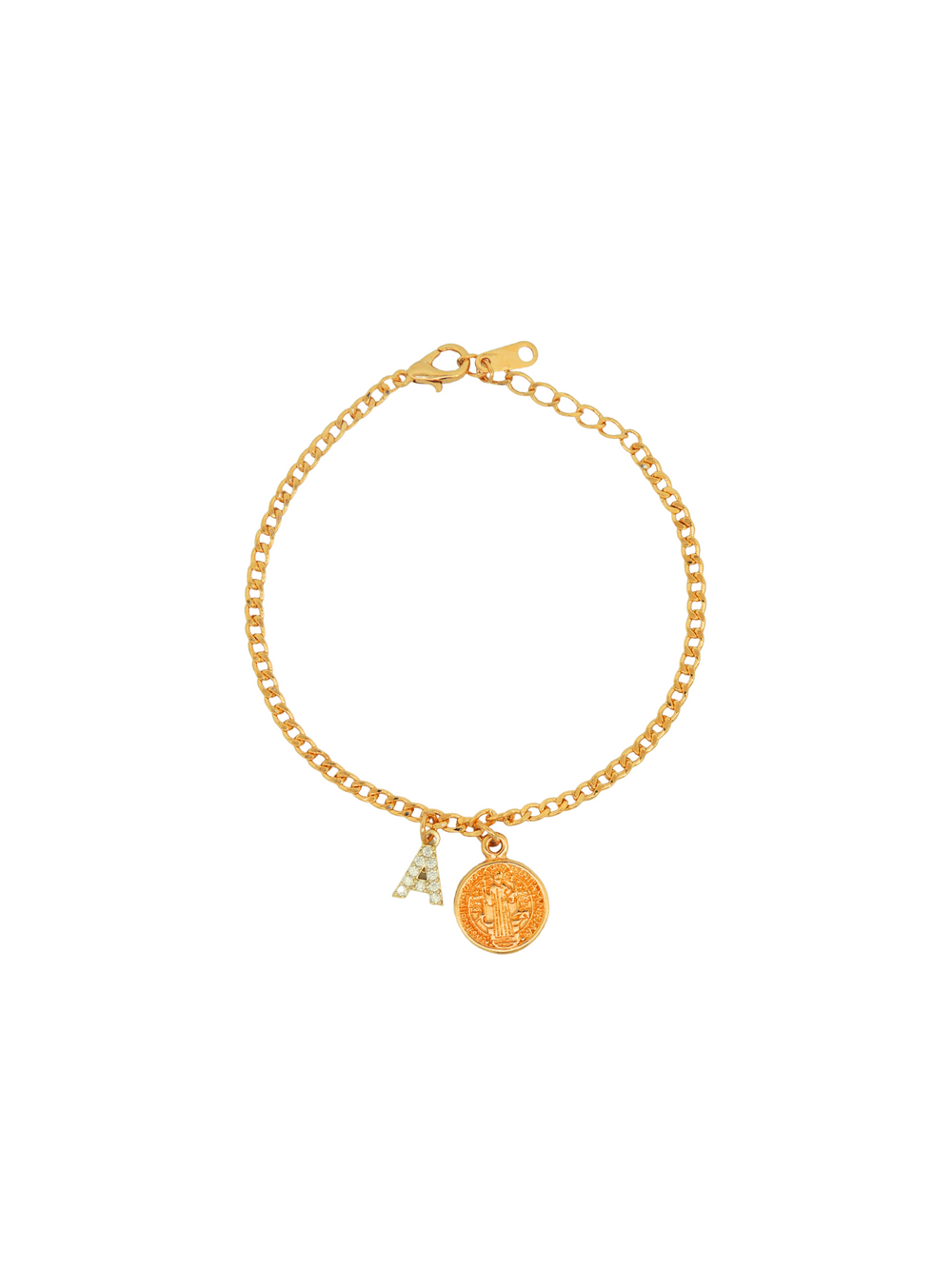 Pulsera Cadena 3 mm Con inicial y San Benito