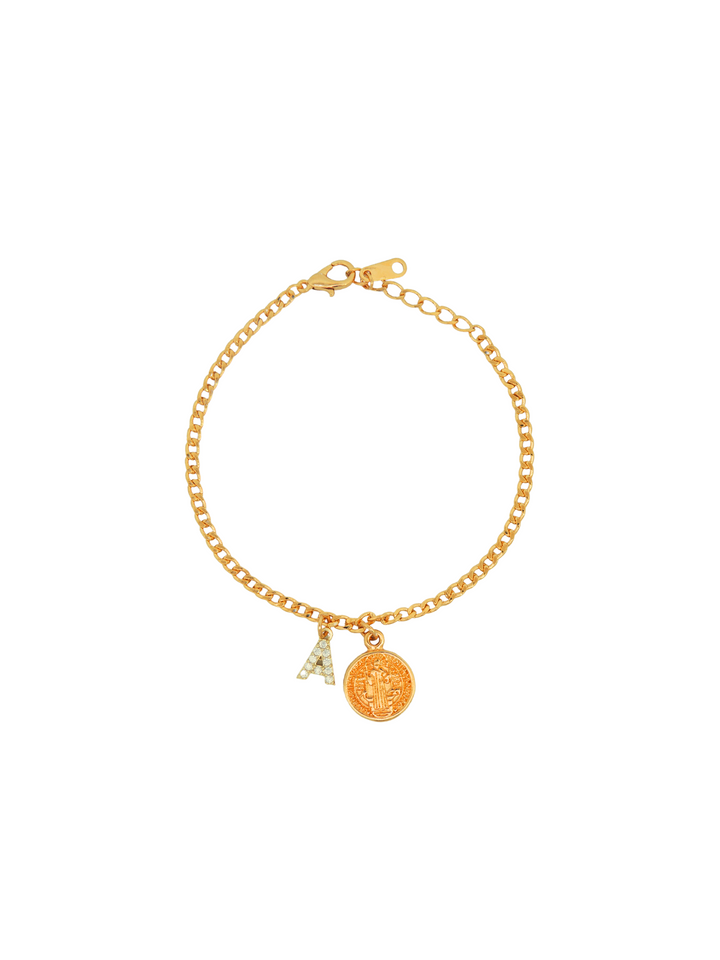 Pulsera Cadena 3 mm Con inicial y San Benito
