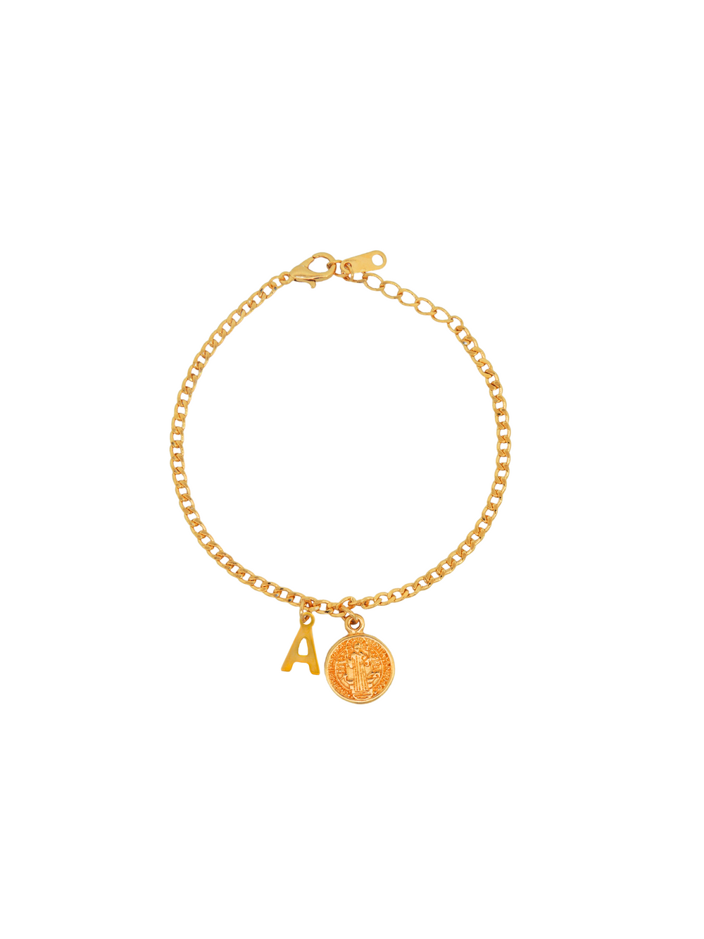 Pulsera Cadena 3 mm Con inicial y San Benito