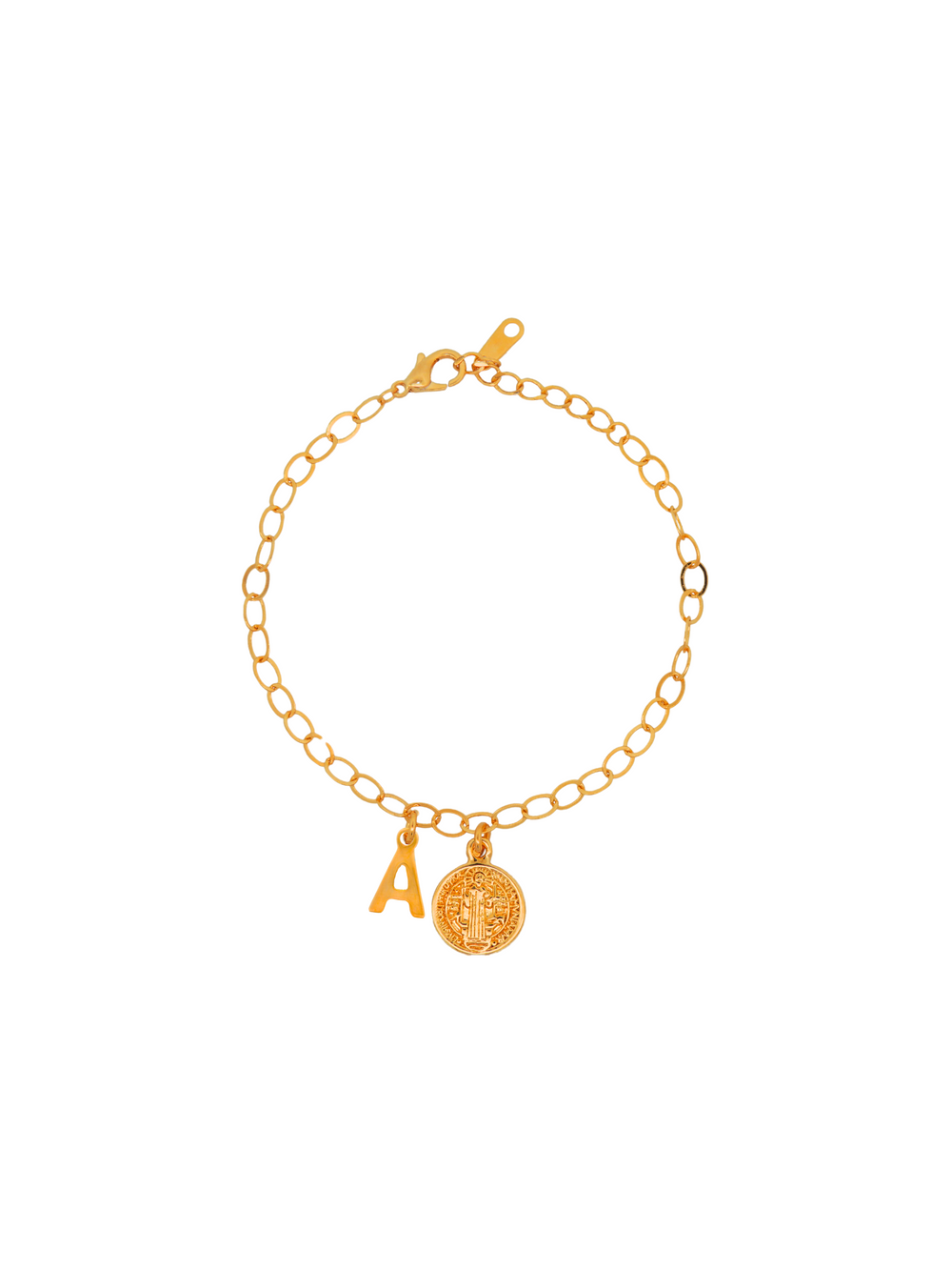 Pulsera Eslabon Circular Con Inicial y San Benito