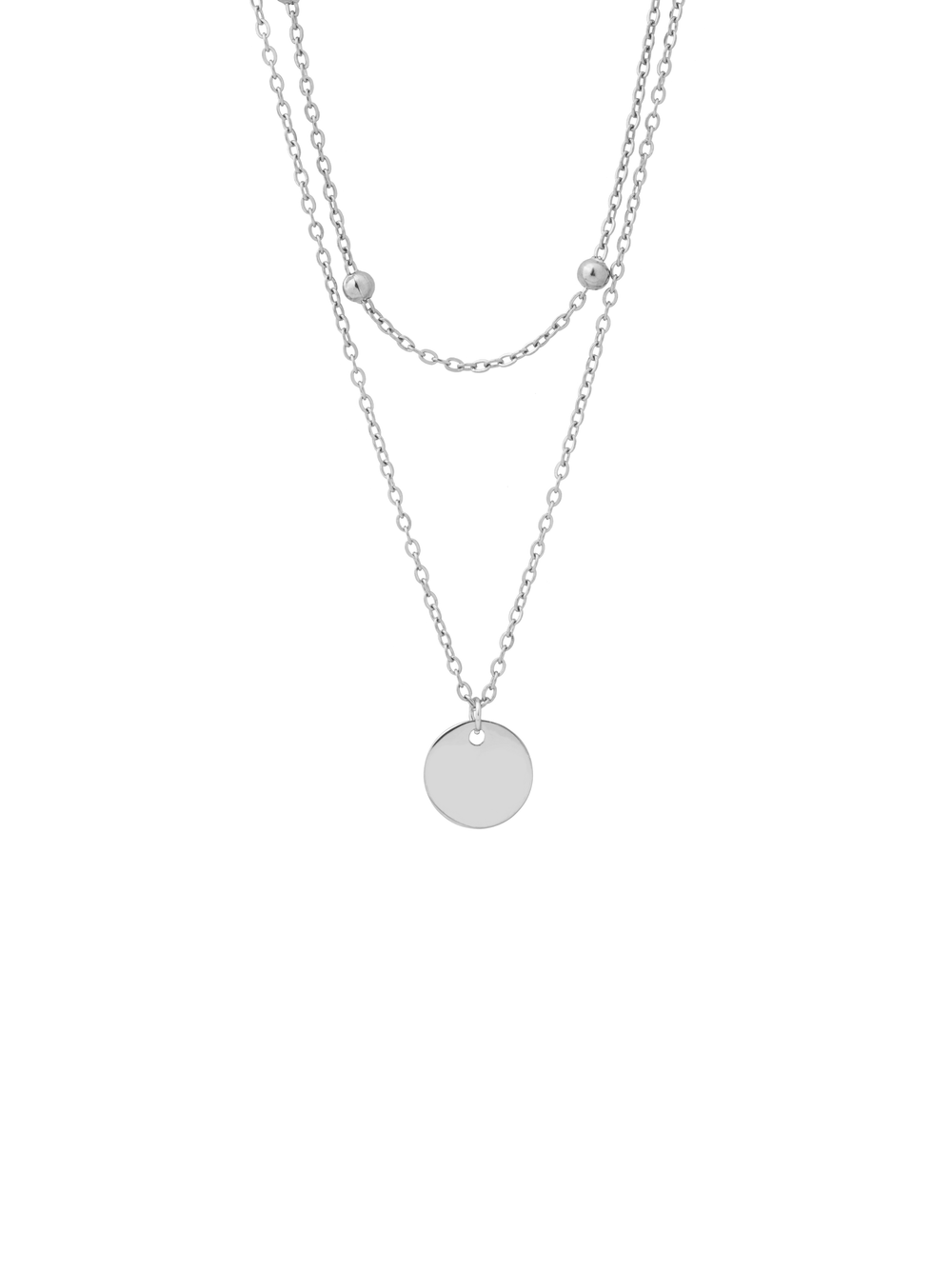 Collar Doble Con Bolitas y Dije Circulo