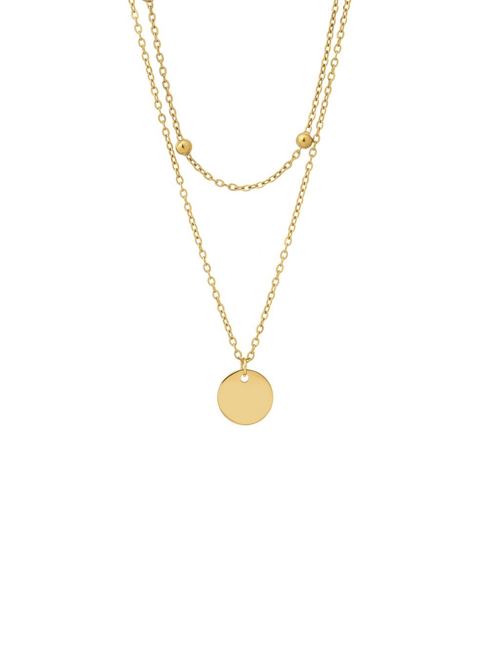 Collar Doble Con Bolitas y Dije Circulo