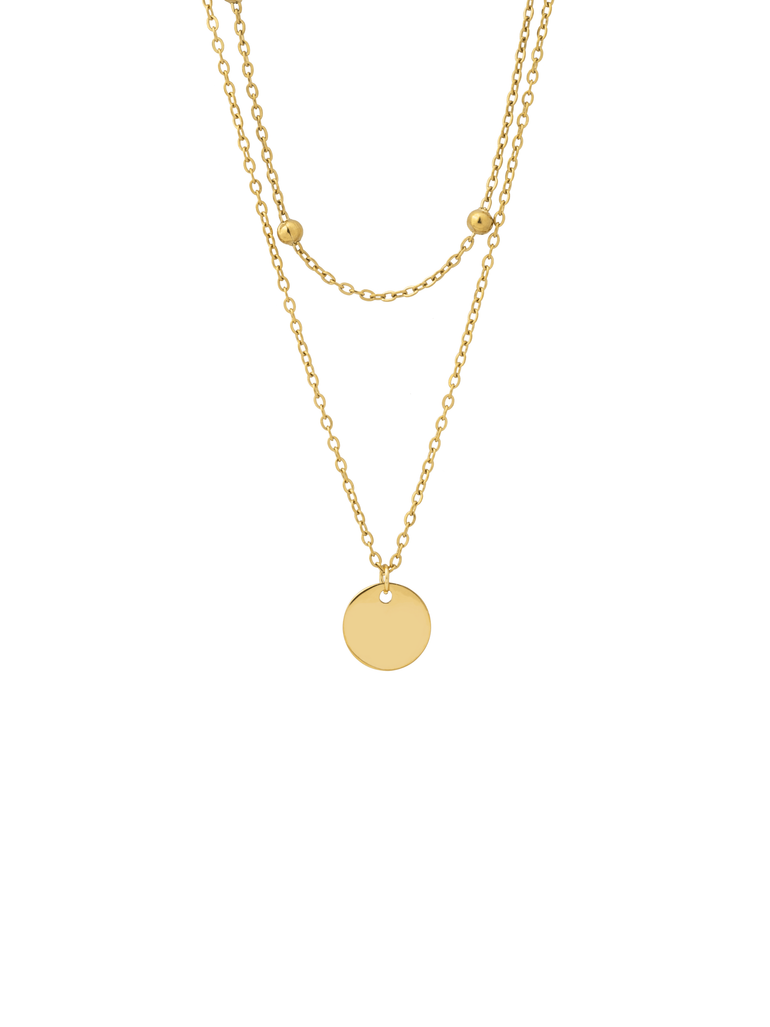 Collar Doble Con Bolitas y Dije Circulo