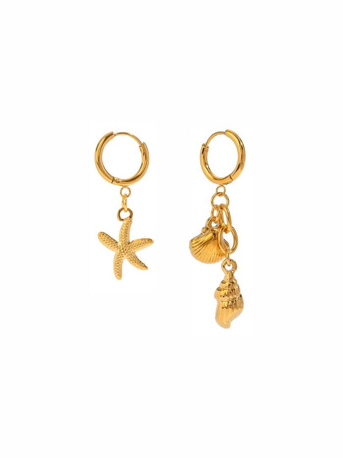 Par Arracada Con Dije Estrella De Mar, Concha y Caracol