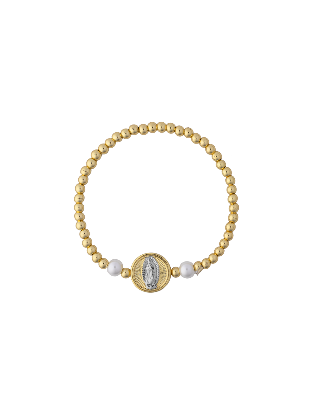 Pulsera Bolitas Virgen Plateada Con Perlita