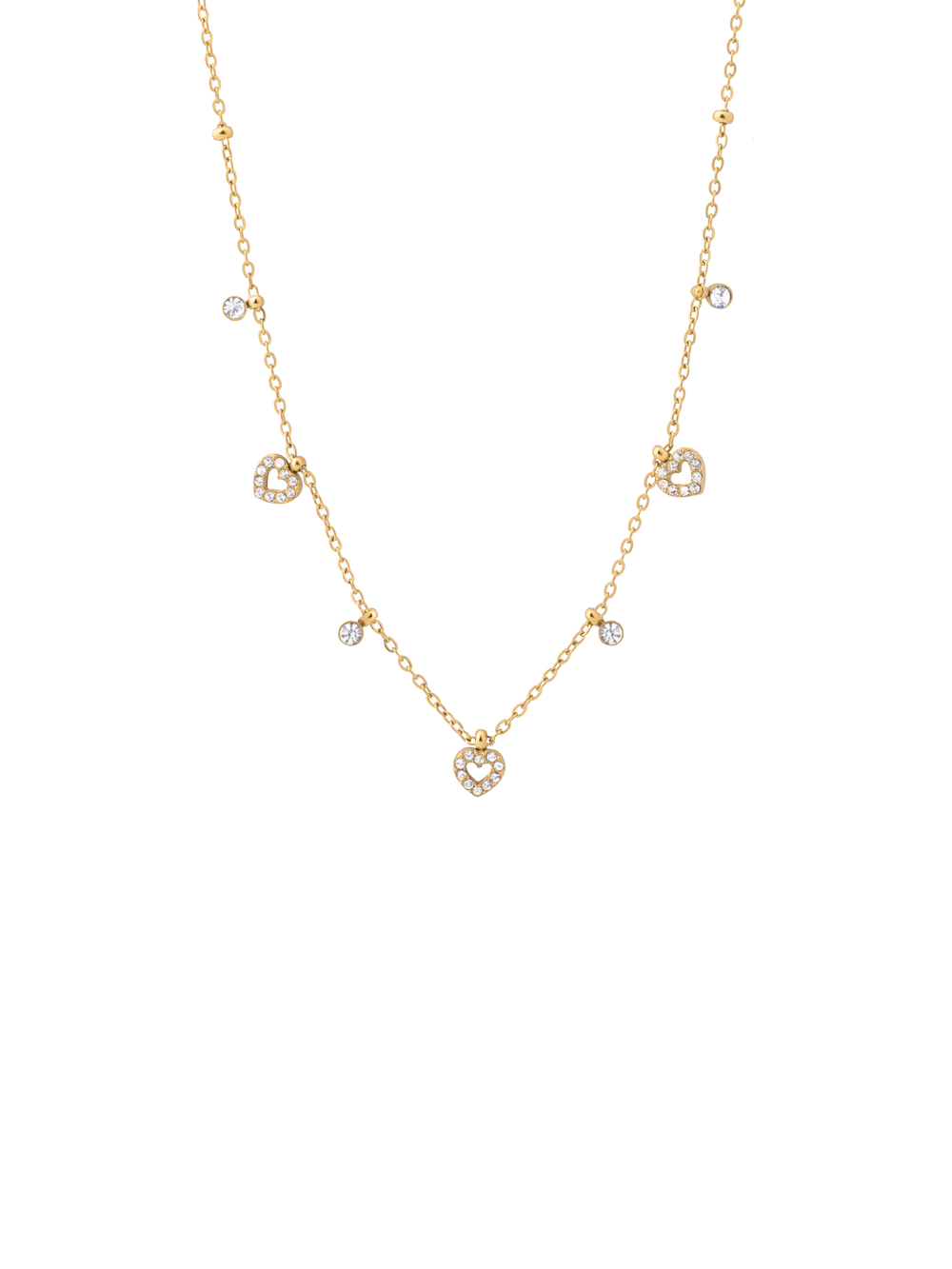 Collar Bolitas Con Corazones y Zirconias