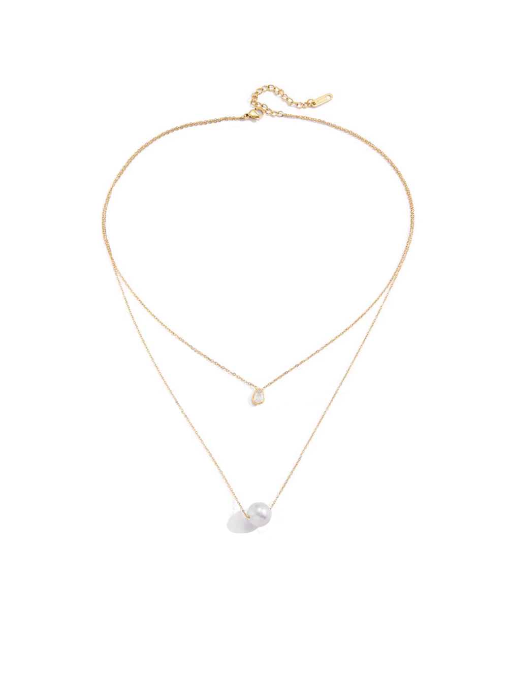 Collar Doble Con Gota Zirconia y Perla