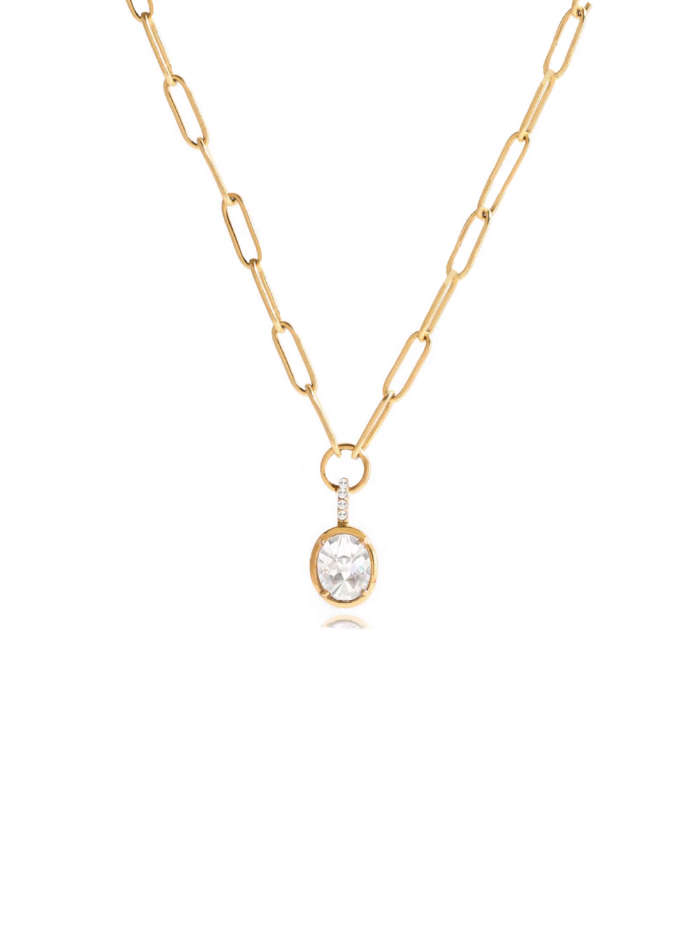 Collar Eslabon Tipo Clip Con Zirconia Ovalada