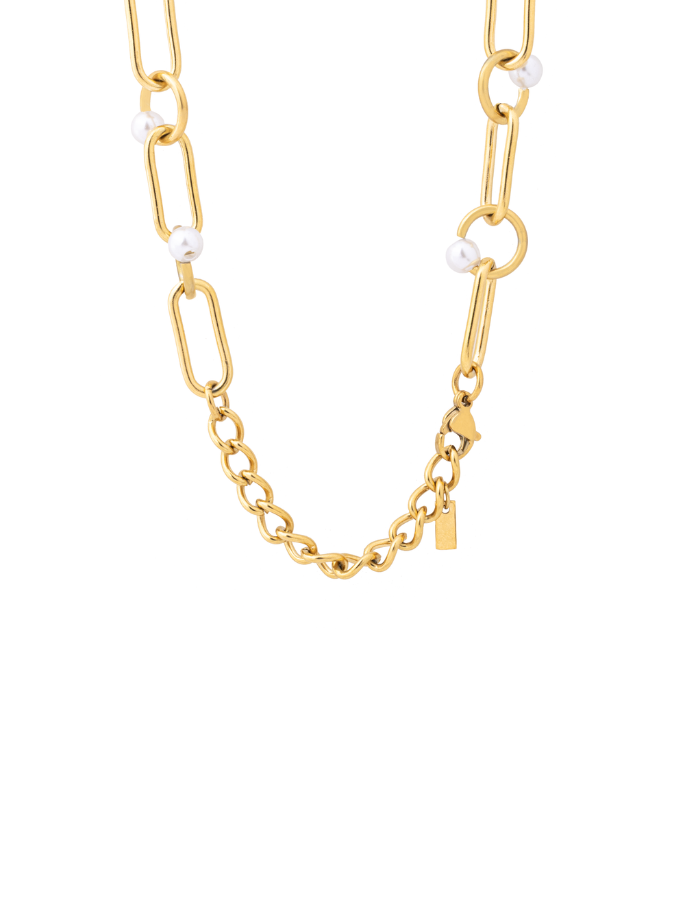 Collar Eslabon Ovalado y Rectangular Con Perlas