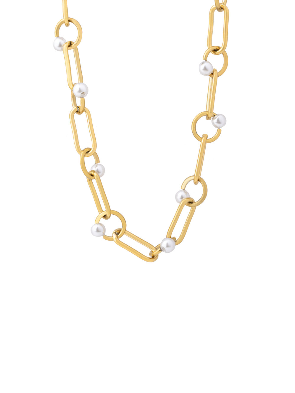 Collar Eslabon Ovalado y Rectangular Con Perlas