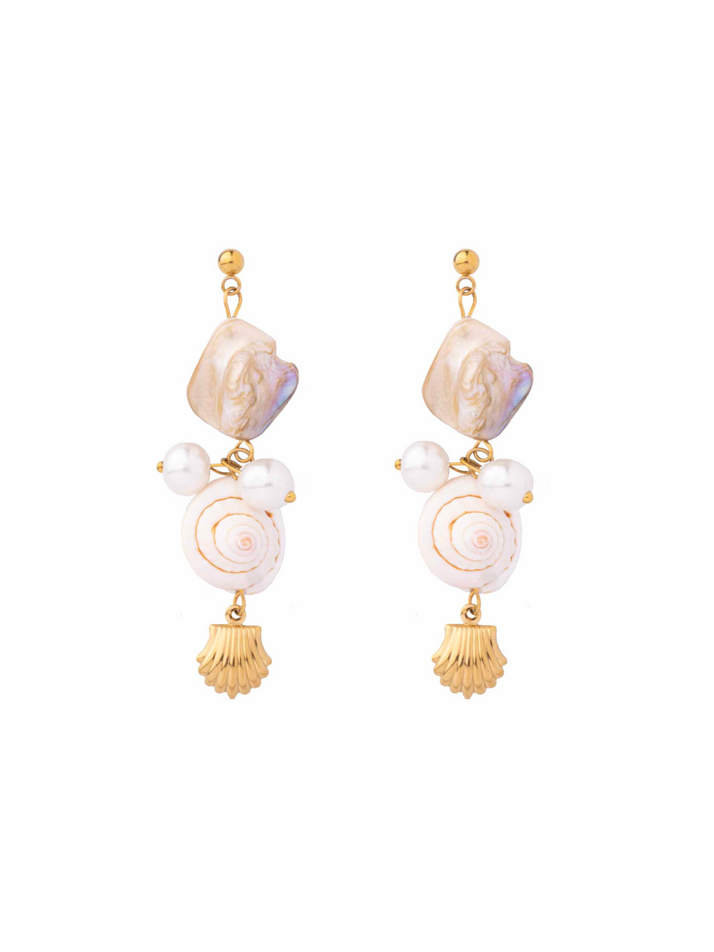 Par Arete Largo Con Conchas Naturales