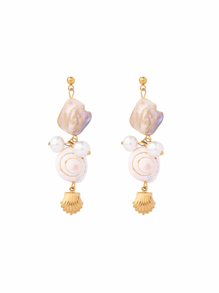 Par Arete Largo Con Conchas Naturales