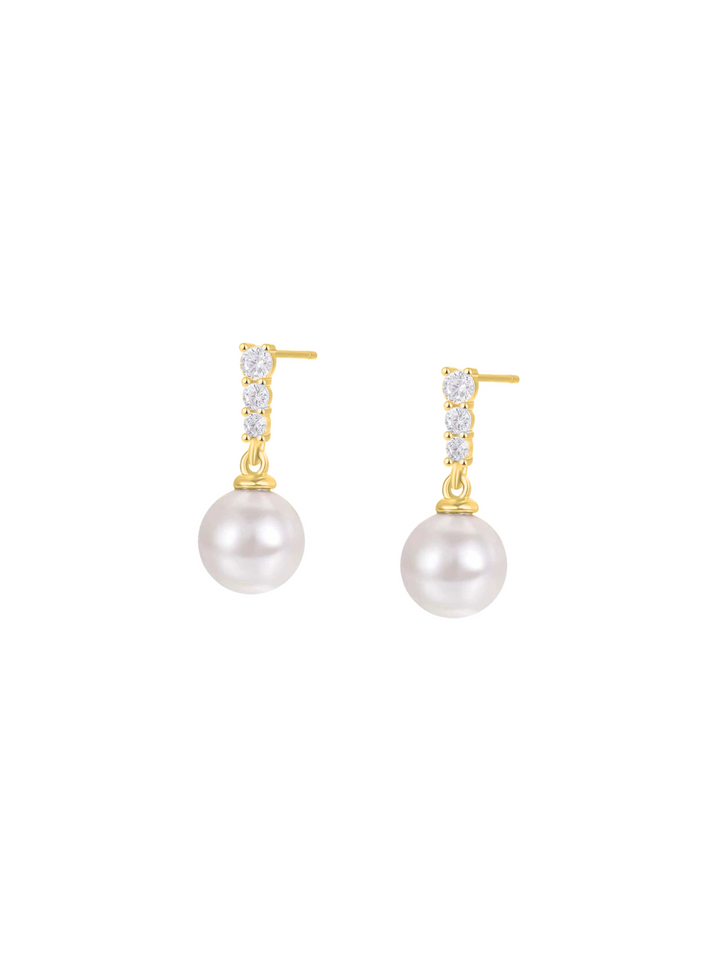 Par Arete Triple Zirconia Con Perla