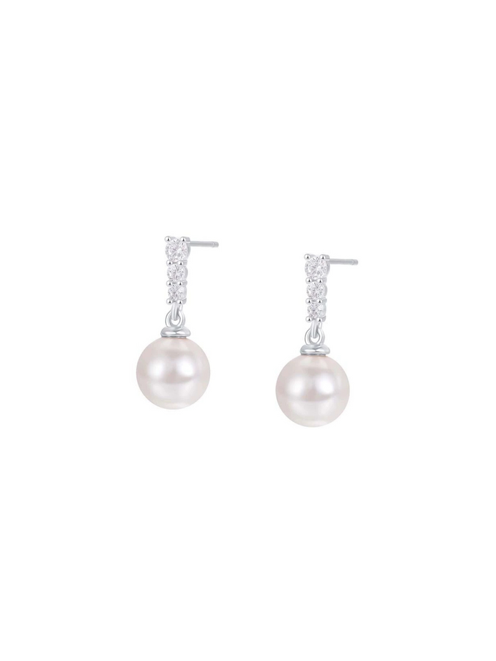 Par Arete Triple Zirconia Con Perla