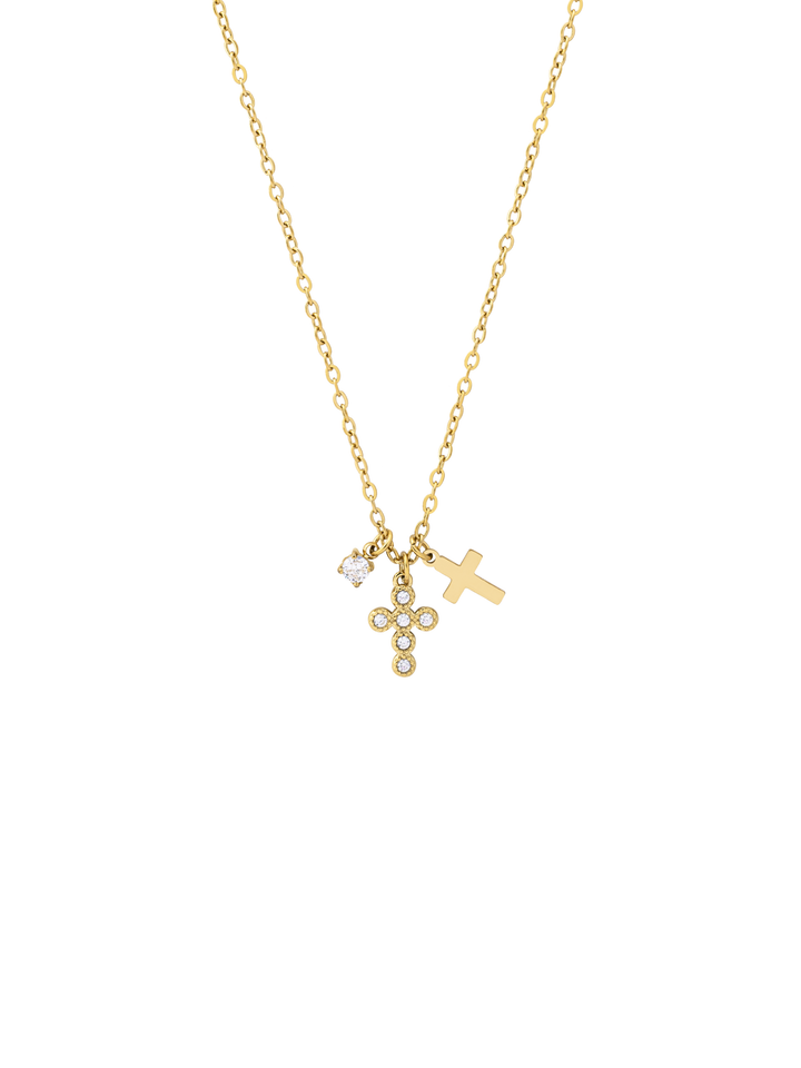 Collar Con Doble Cruz Y Zirconia