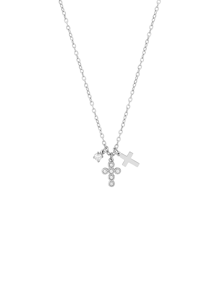 Collar Con Doble Cruz Y Zirconia