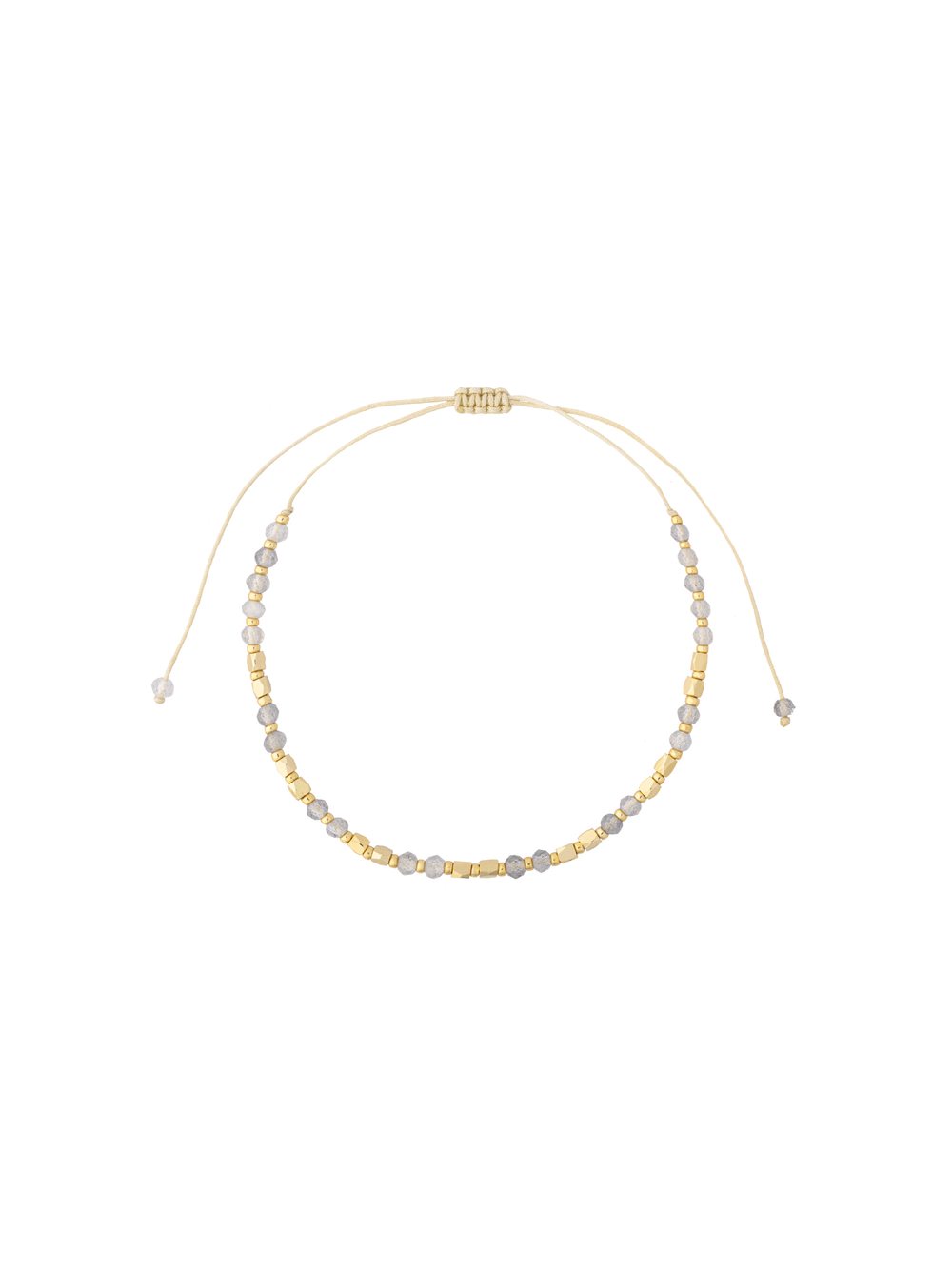 Pulsera Hilo Con Piedras y Bolitas Doradas