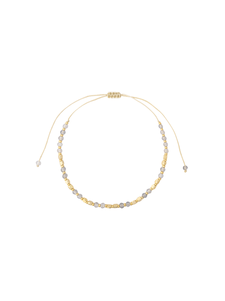 Pulsera Hilo Con Piedras y Bolitas Doradas