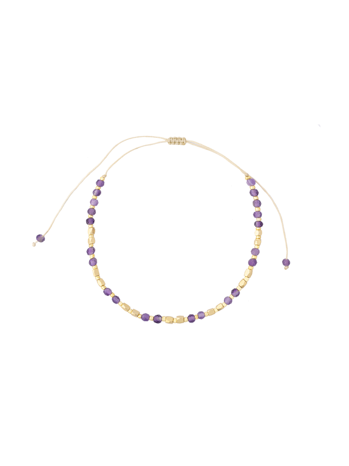 Pulsera Hilo Con Piedras y Bolitas Doradas