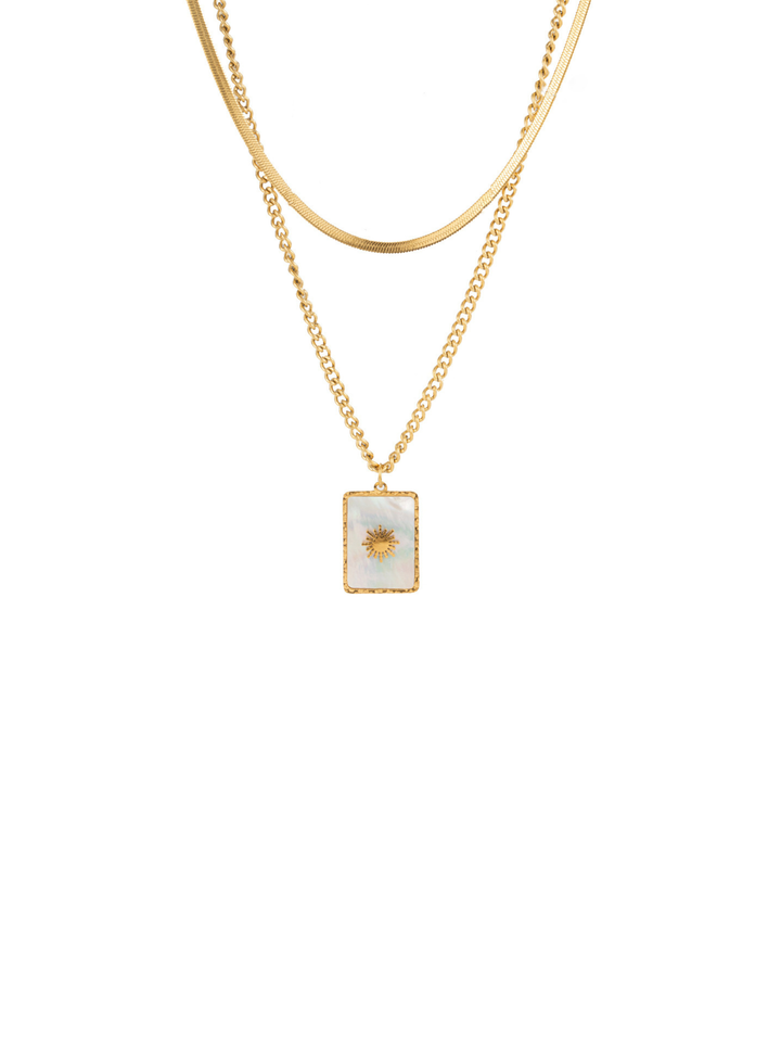 Collar Doble Planchado Dije Rectangular Con Sol