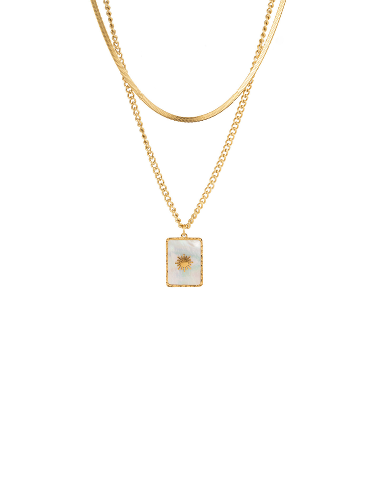 Collar Doble Planchado Dije Rectangular Con Sol