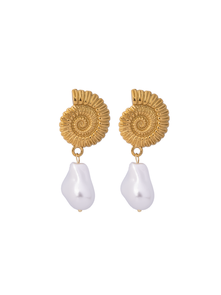 Par Arete Caracol Con Perla Irregular