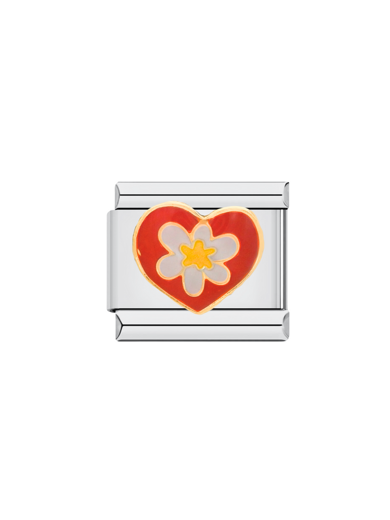 Charm Corazon Rojo Con Flor