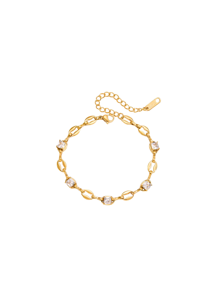 Pulsera Eslabon Bean Con Zirconia Cuadrada