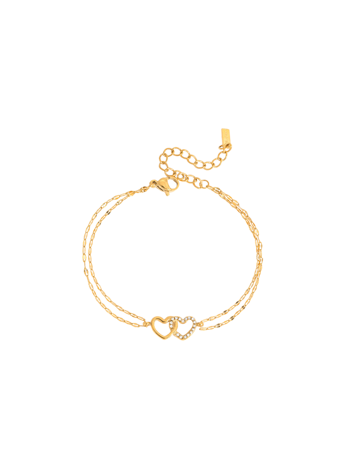 Pulsera Doble Cadena Con Corazones