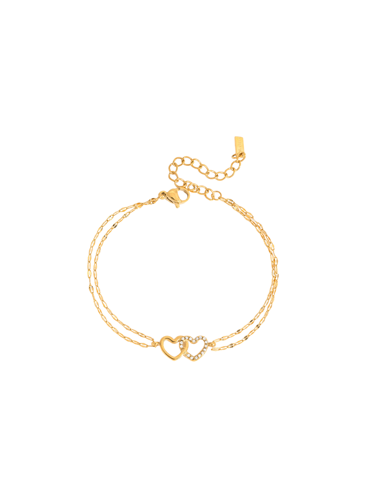 Pulsera Doble Cadena Con Corazones