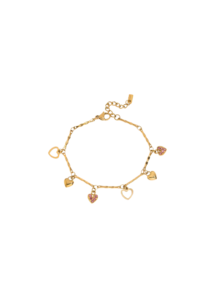 Pulsera Con Dijes Corazones Rosas