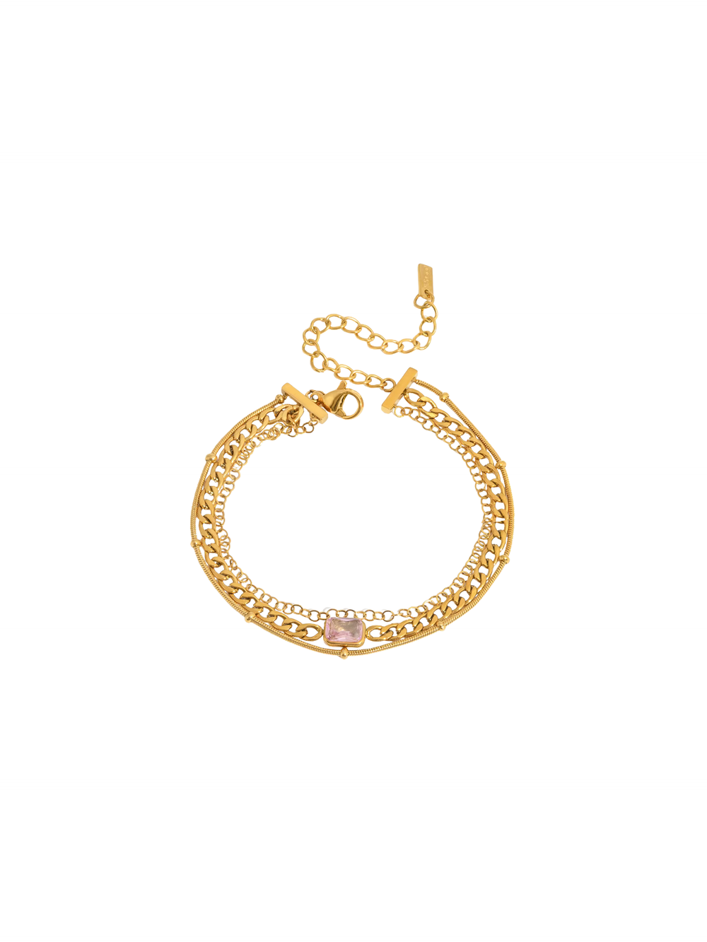 Pulsera Triple Cadena Con Zirconia Rosa