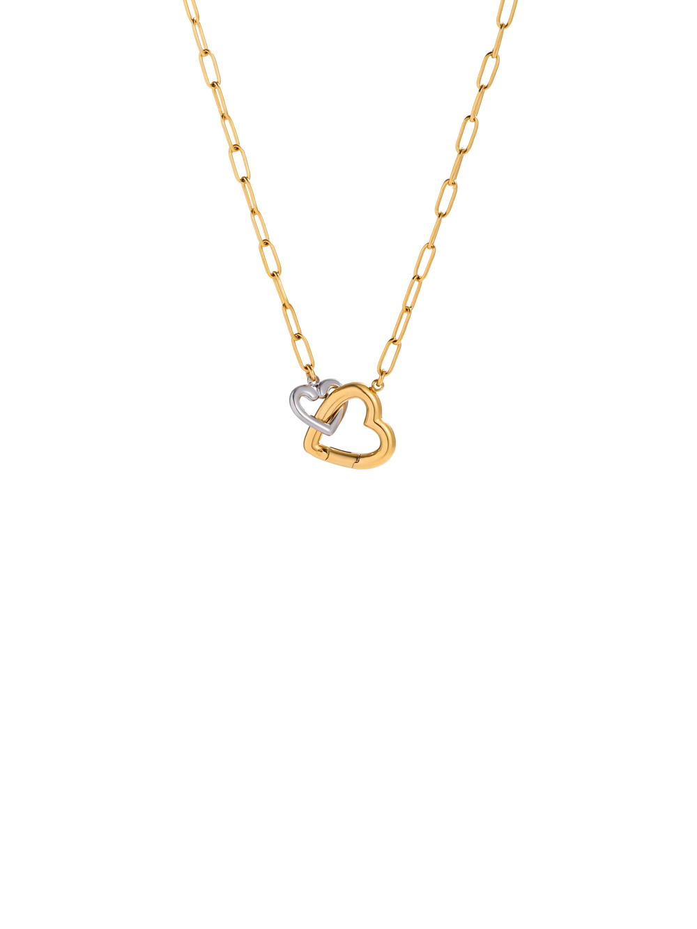 Collar Eslabon Con Dije Doble Corazon Combinado