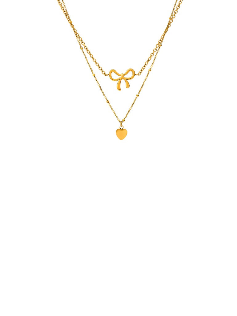 Collar Doble Con Moño y Corazon