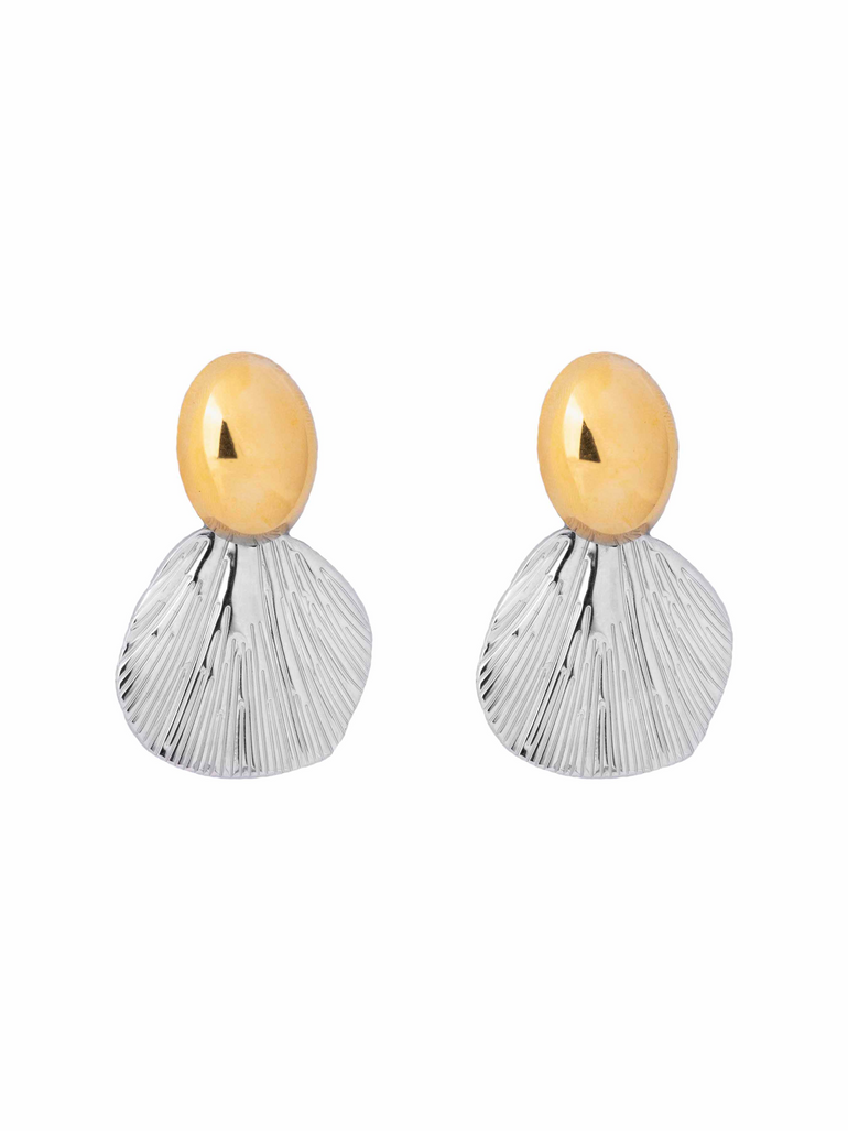 Par Arete Ovalado Con Hoja Plateada