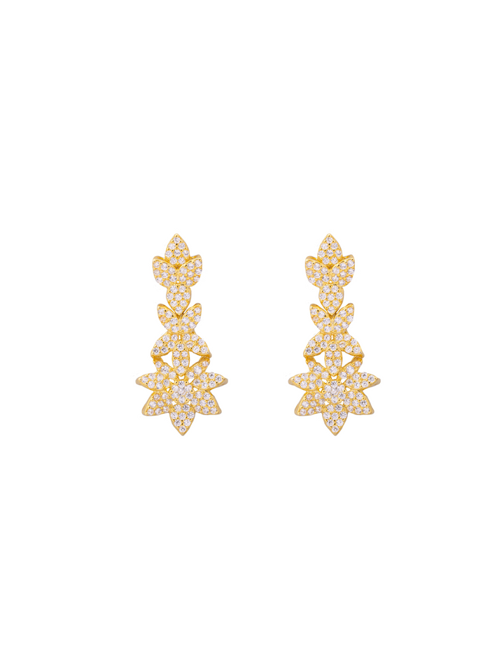 Par Arete Largos Flor Con Zirconias