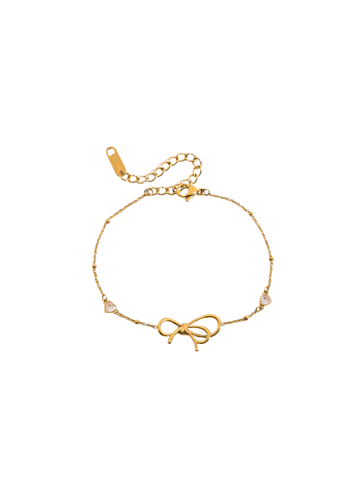 Pulsera Con Moño y Dos Corazones