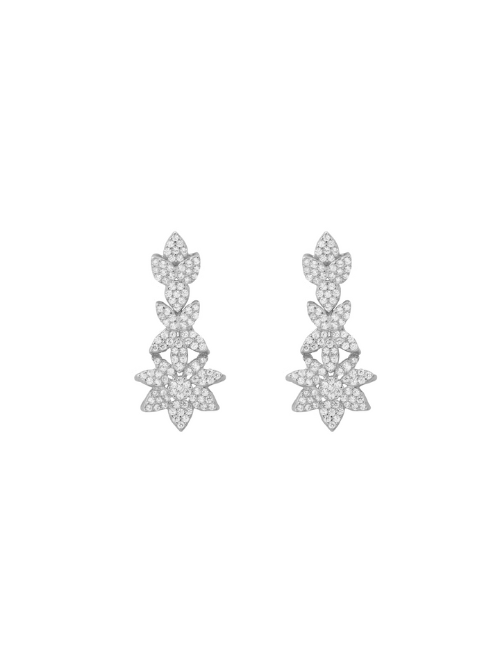 Par Arete Largos Flor Con Zirconias