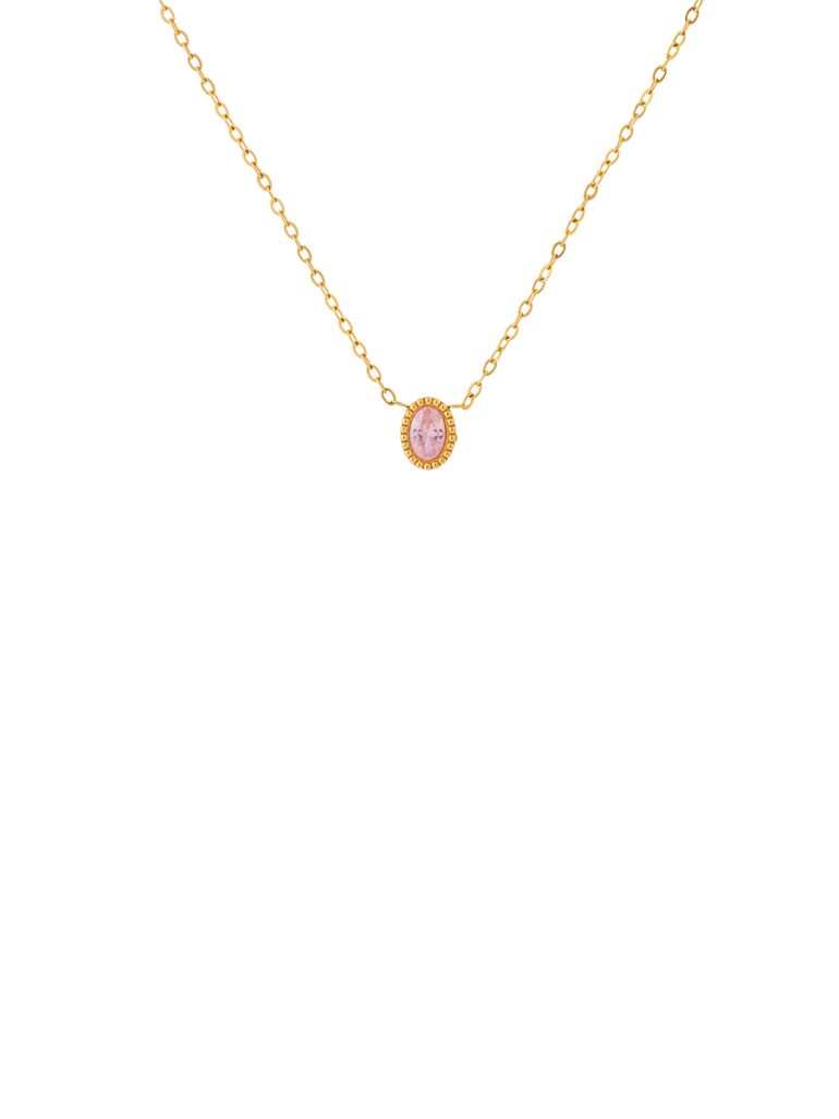 Collar Con Dije Ovalado Zirconia Rosa