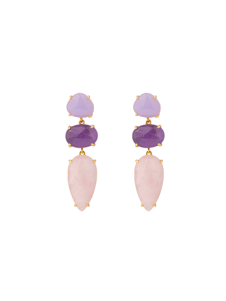Par Arete Triple Ovalo Piedra