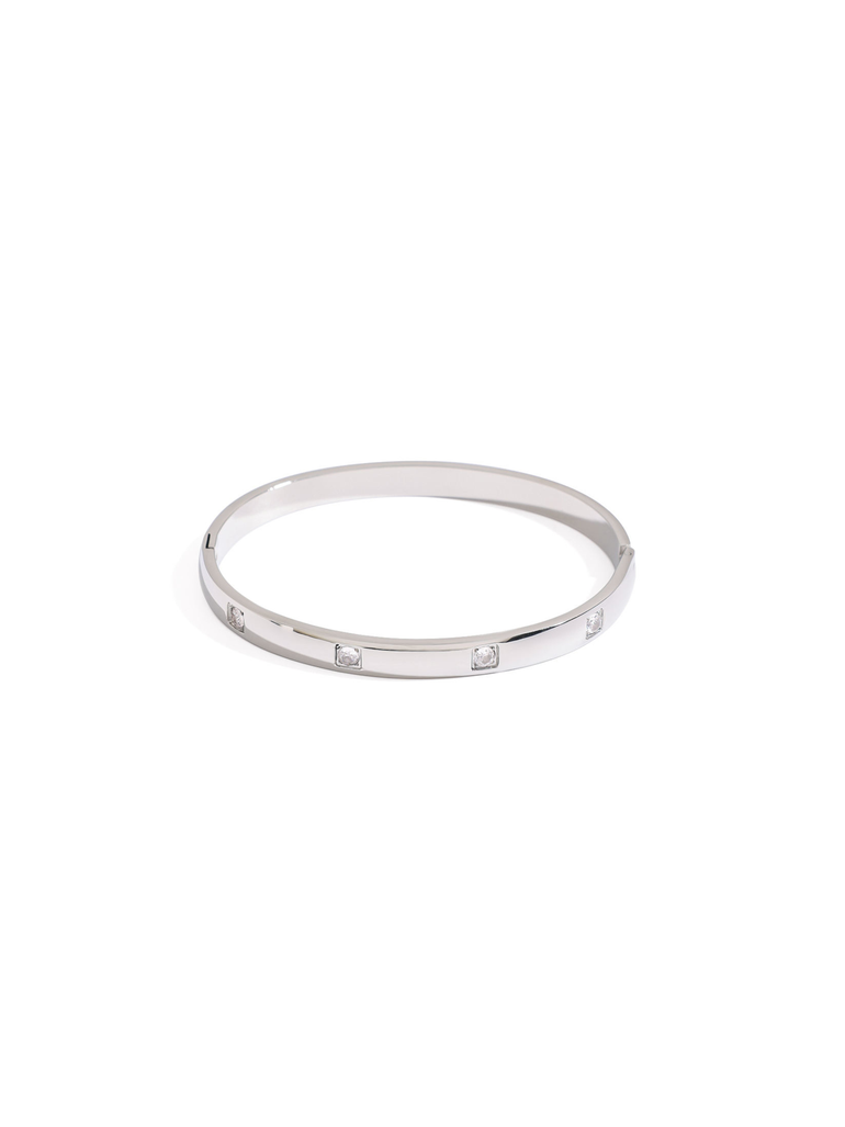 Brazalete Plateado Zirconias Cuadradas