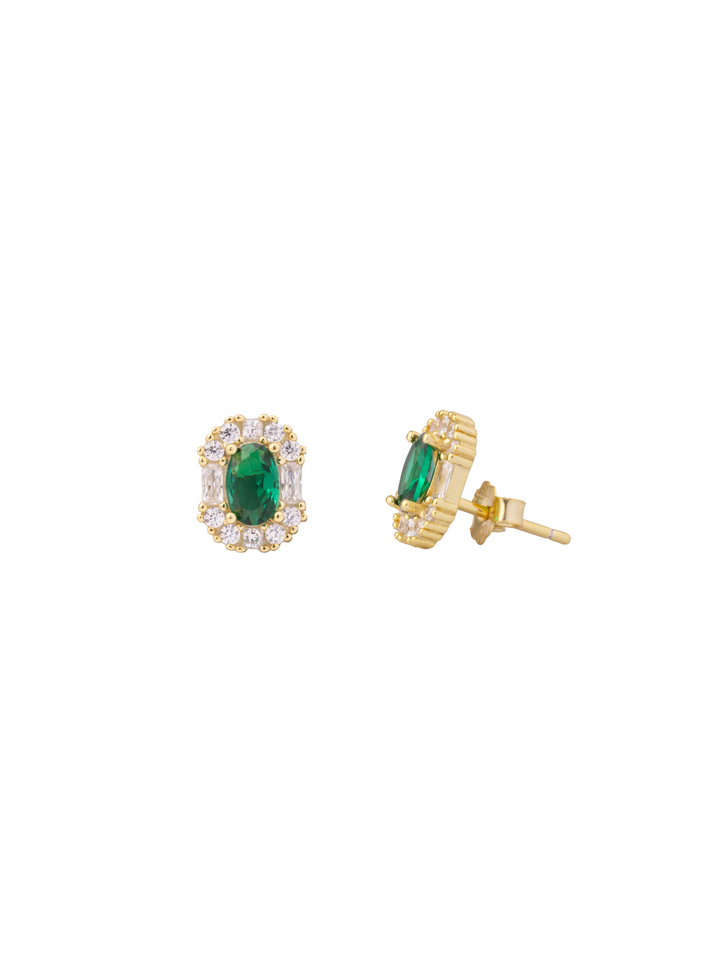 Par Arete Dorado Ovalado Zirconias Verde